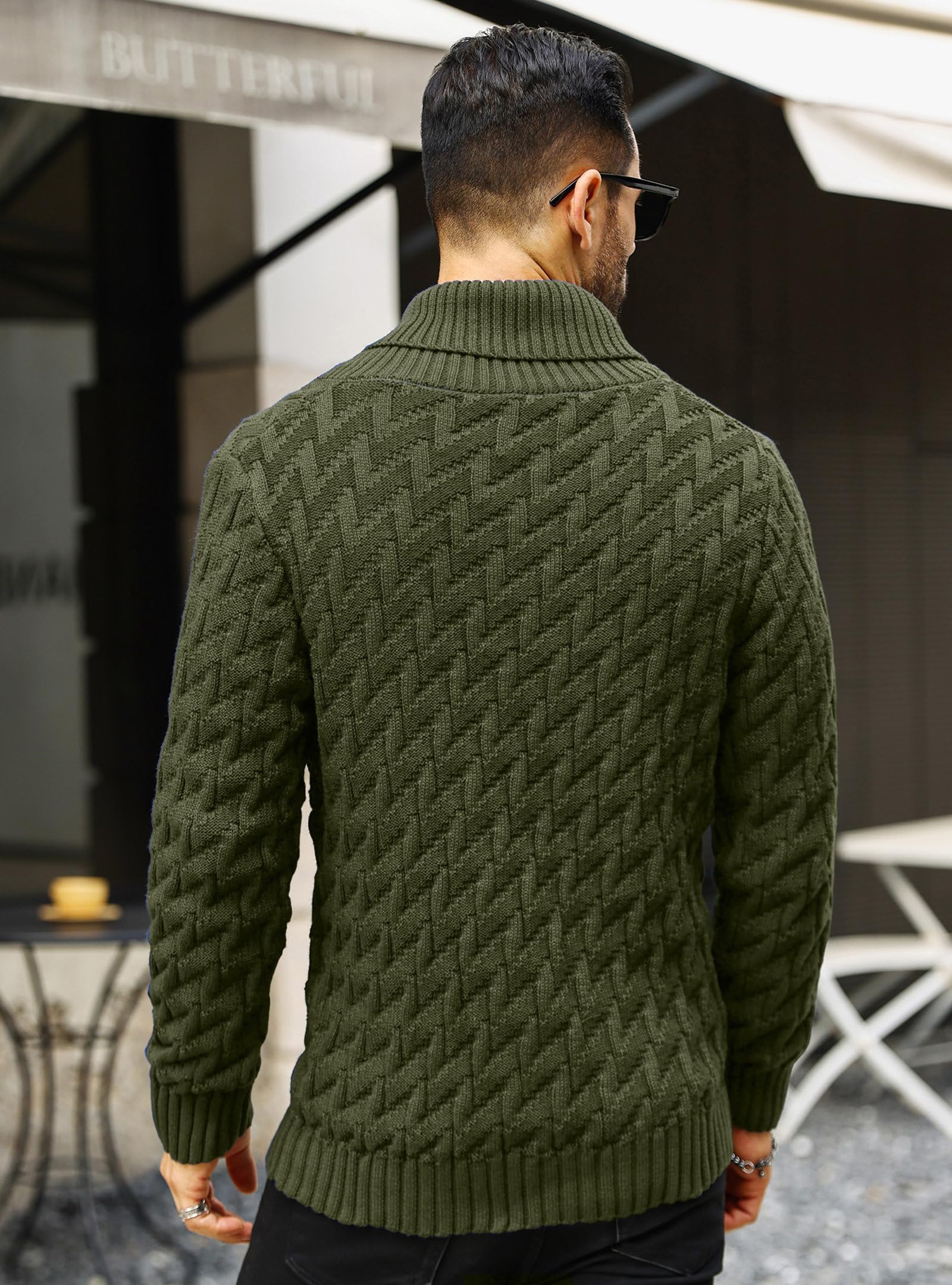 Zaitun Jersey de punto para hombre, cuello alto, con botones, cálido, manga larga, suéter de invierno