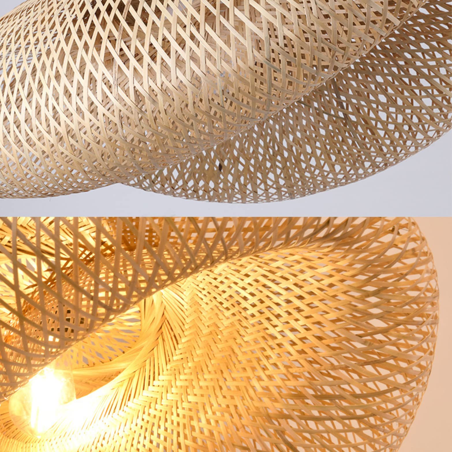 Lampadario a sospensione in bambù intrecciato a mano creativo Cappello di paglia Lampadario in bambù naturale Lampada da soffitto a soffitto, Lampadario in stile rurale per sala da pranzo, soggiorno