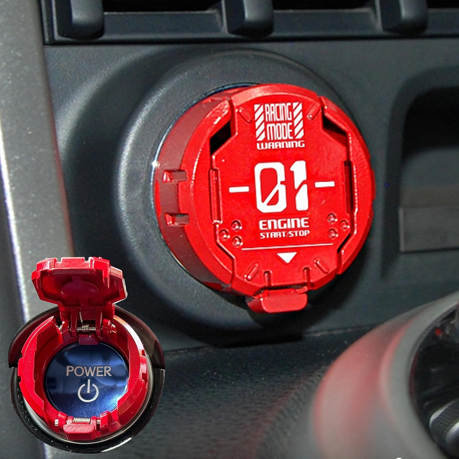 Push Start Button Cover Press Car Engine Stop to Ignition Protective Anti-Scratch Universal Decoration Protector Press-A-Red-Word E23625