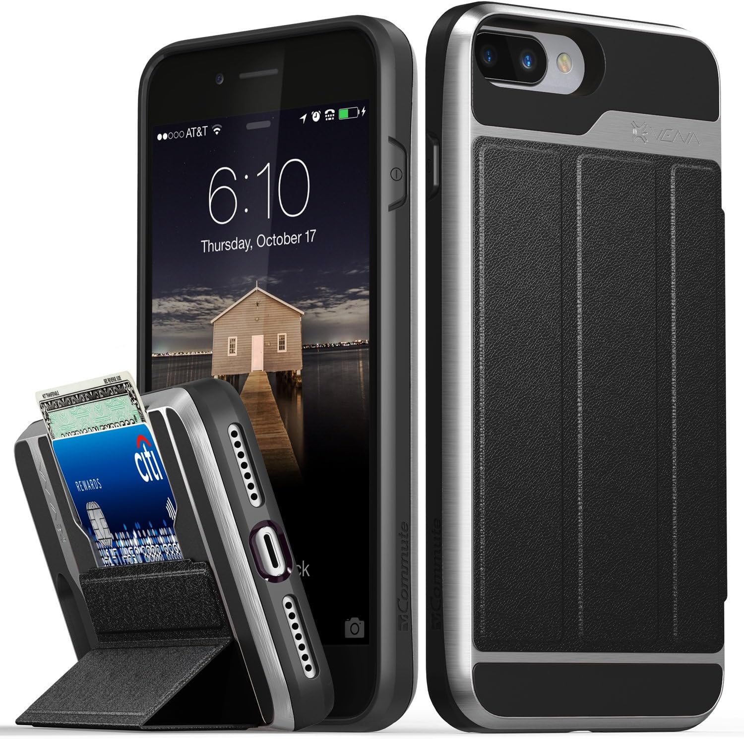 Vena iPhone 7 Plus / 8 Plus Wallet Case, vCommute (Military Grade Drop Protection) Flip Leather Cover Card Slot Holder with Kickstand Designed for Apple iPhone 7 Plus / 8 Plus (5.5"-inch) - Space Gray