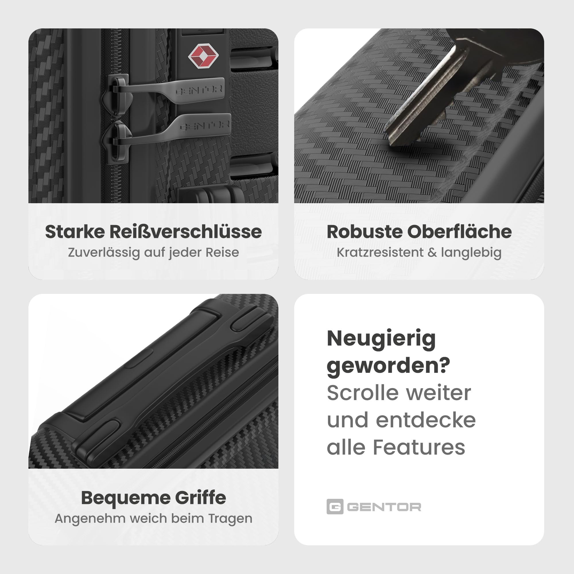 GENTOR Reisekoffer groß XL mit Rollen – Hartschalenkoffer 74x49x29 cm – Trolley Koffer mit TSA-Schloss, 4 Leise Rollen, Stabil & Leicht – Rollkoffer für Aufgabegepäck & Urlaub (Schwarz)