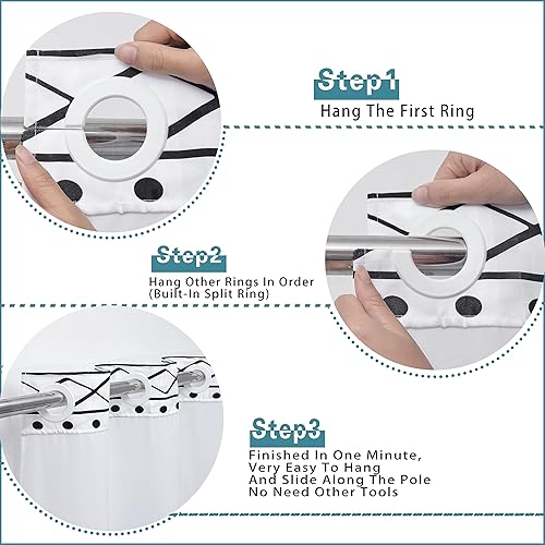 Miniatura 4 de Conbo Mio Cortina de ducha bohemia de tela de hotel blanca con forro a presión, para baño, lavable a máquina, cortina de ducha impermeable y