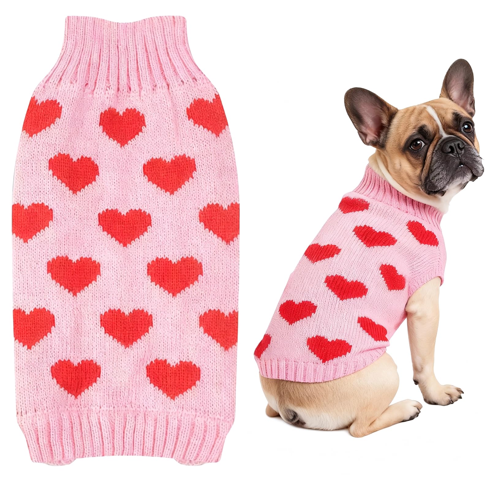 Heart Dog Jumper Dog Valentines Outfit Medium Dogs Jumper Pink Dogs Jumpers Knitted Puppy Jumpers Warm Cat Sweater Holiday Comfortable Pet Clothes Pink XL โ image 1