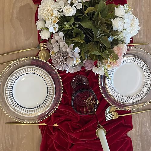 Miniatura 5 de Camino de mesa de terciopelo, decoración de recepción de boda de lujo de 10 pies, tela de terciopelo suave, superposición de lino para fiesta (20 x