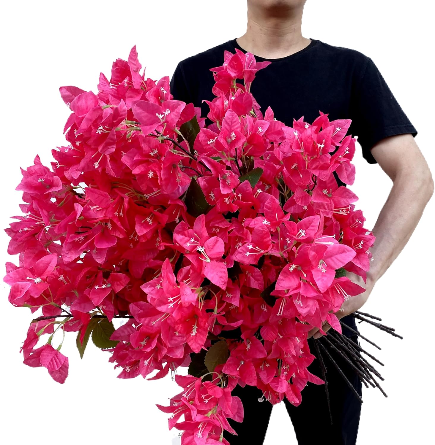 Pack of 16 - Artificial Bougainvillea Flower Stems Silk Bougainvillea Long Branches Full Blossoms for Home Wedding Table Centerpiece Shower Event Backdrop Indoor Outdoor Decorations (Fuchsia)