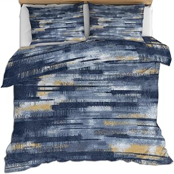 Blue-Gray Lines Duvet Cover Set King Size Distressed Texture Bedding Set 3pcs for Kids Girl Vintage Wood Planks Comforter Cover Soft Polyester Quilt Cover with 2 Pillowcases No Comforter