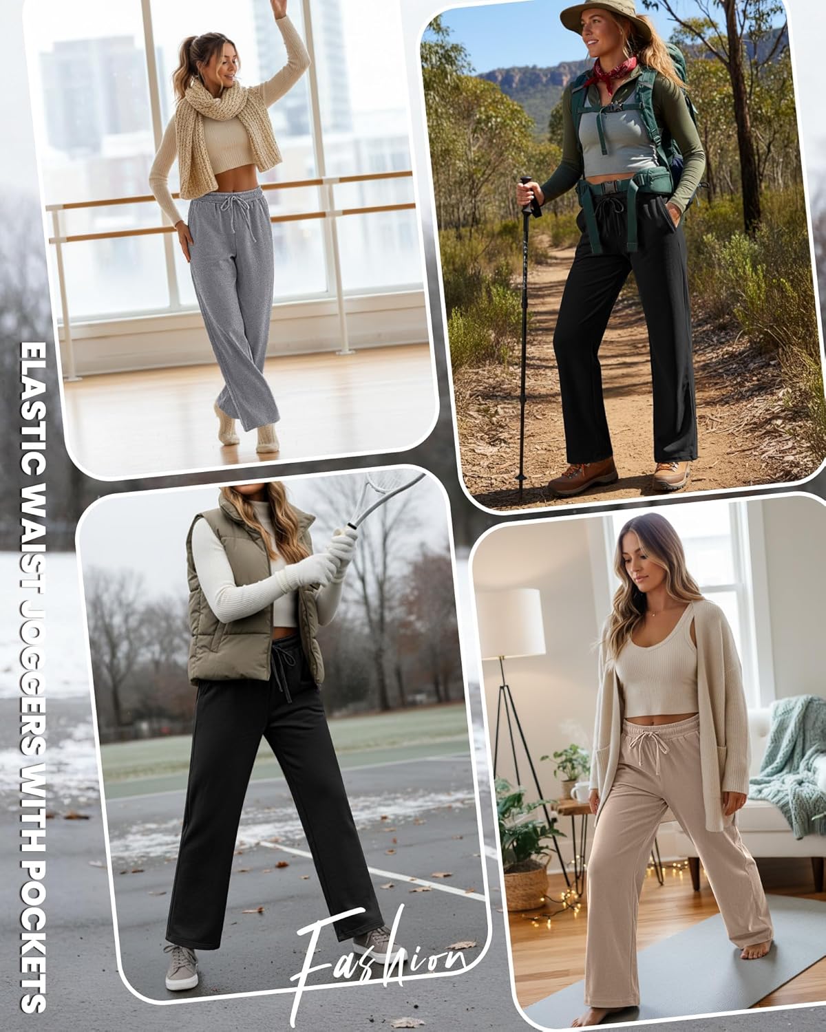 3 Pack Womens Fleece Lined Sweatpants Straight Leg Thermal Baggy Lounge Pants Elastic Waist Joggers with Pockets - Image 5