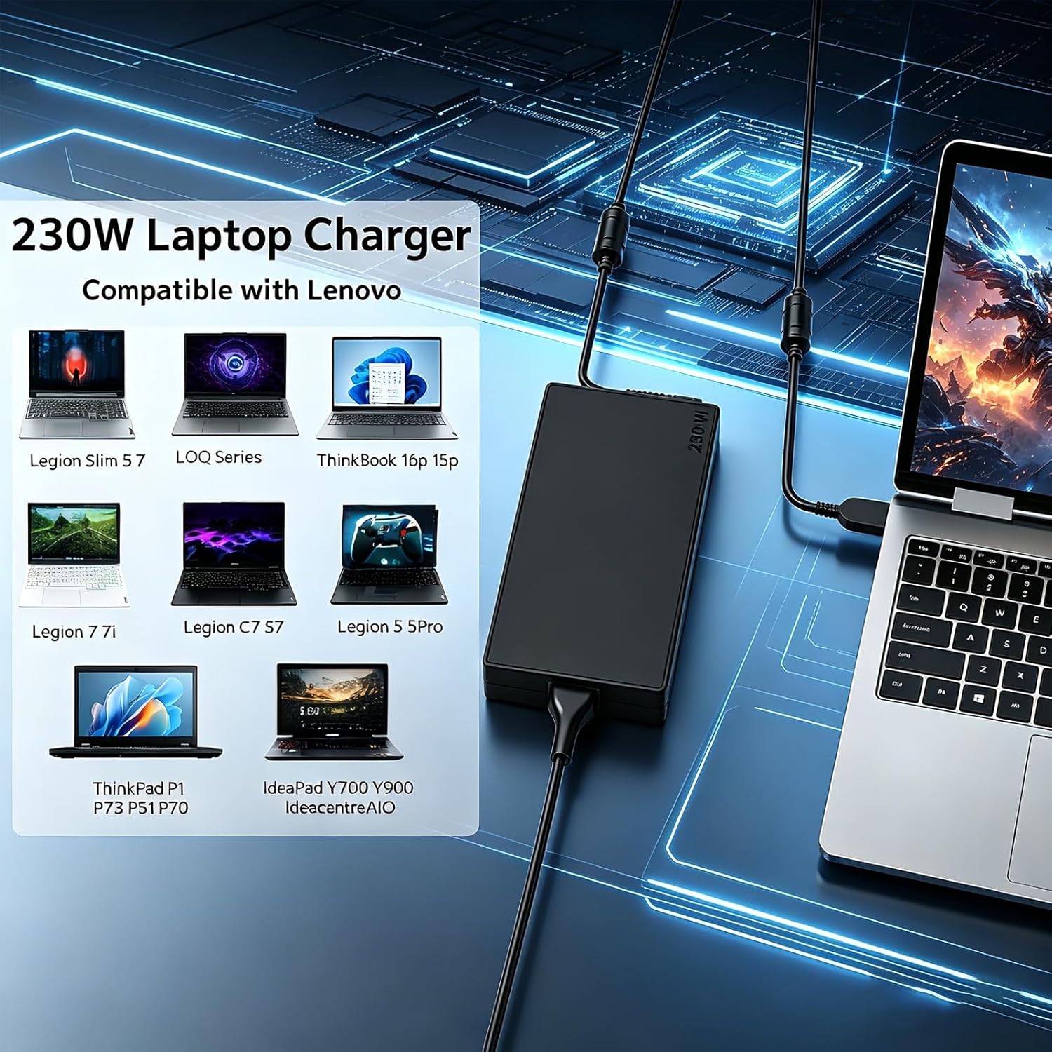 230W AC Adapter Compatible with Lenovo Legion 5 7 5P C7 S7 Y540 Y545 Y740 Y730 Y900 Y910 Y920 Y7000 Thinkpad P1 P70 Power Supply ADL230NLC3A Laptop Power Supply Charger