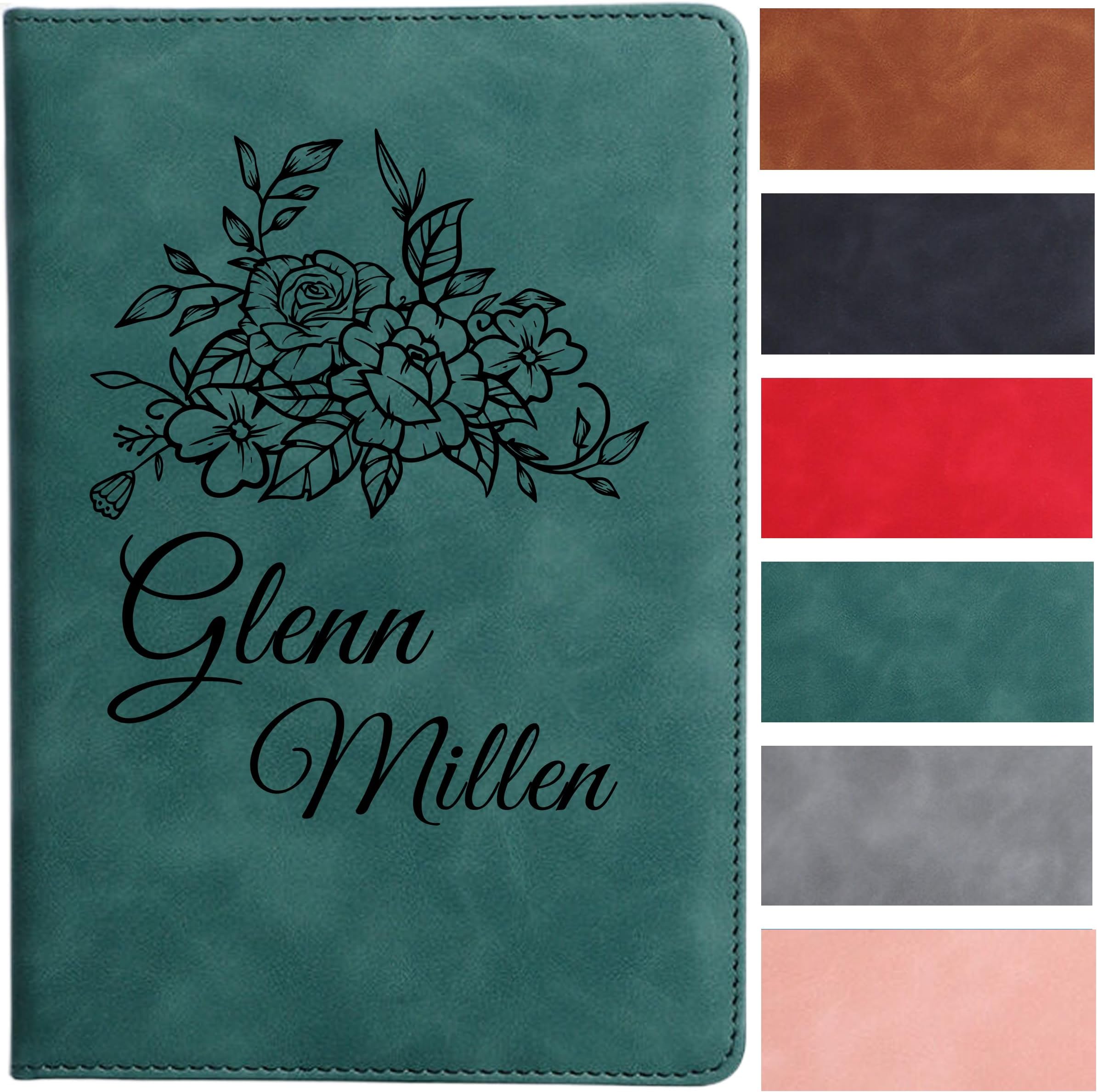 Personalized Name Leather Journal Notebook, Custom Notebook for Women, Personalized Journal, 200 Pages, Mother’s Gift, Xmas Gift for Parents, Birthday Gift, Bridesmaid Gift (Green)