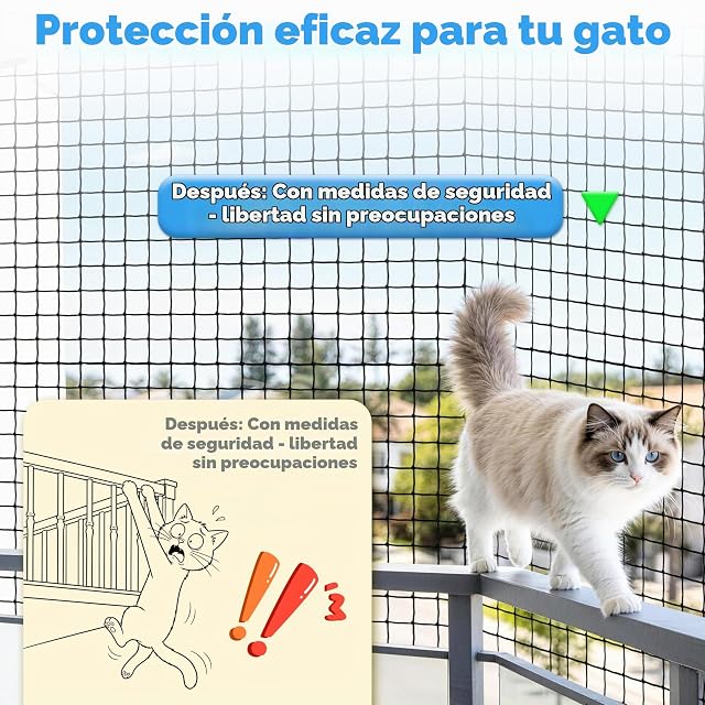 Foto 4 de 7 de Red para Gatos Terraza 4×3 m,6×3m Reforzada con Cable de Acero, Sin Perforación, Antimordeduras