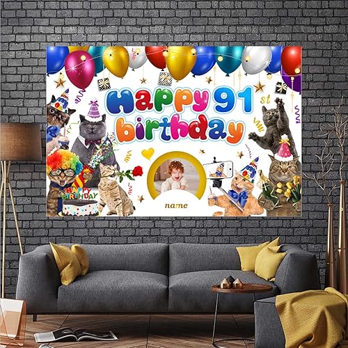 Vista 78 de Cartel personalizado de decoración de cumpleaños 91 con temática de castillo y princesa, pancarta de tela personalizada para suministros de fiesta