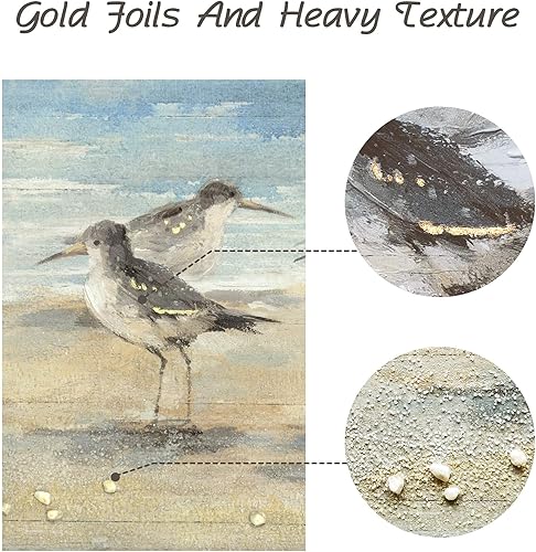 Miniatura 3 de Pintura enmarcada costera para decoración de pared arte abstracto de pared del océano de 40 x 20 pulgadas, gaviotas estilo pintura al óleo, imagen