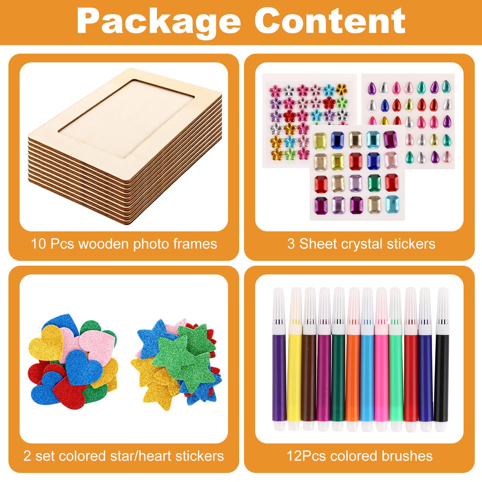 SHUESS Lot de 10 cadres photo en bois à peindre pour enfants - 15 x 20 cm - Kit de bricolage - Kit de bricolage - Pour anniversaire d'enfant - 10 x 15 cm - Cadre photo à peindre avec stylos et