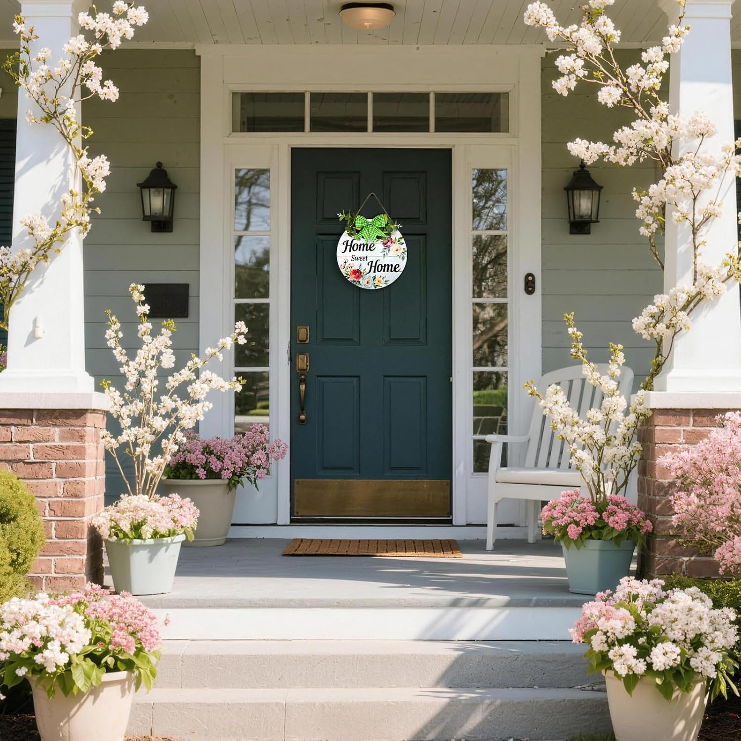 Home Sweet Home Sign for Door Decoration,Indoor&Outdoor Hanging Wood Sign,Porch Welcome Decorations-13inch.(White)