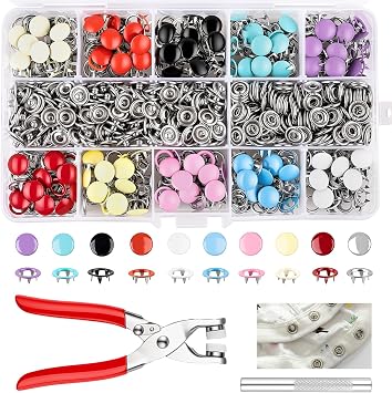 AJulyBee 200 Set 9.5mm Metal Snap Button Kit - Premium Snaps for Sewing Fabric & Clothes DIY, Versatile Craft Sewing Supplies for Garment and Bag Making, Complete Snap Fasteners Kit with Button Maker