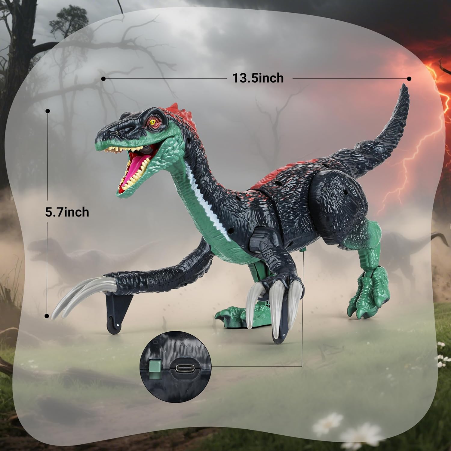 Remote Control Robot Dinosaur Toys for Kids 5-7,2.4G Electronic RC Walking Dinosaur Pet for Boys 4-7 with Spray & Light & Roar,Large Dino Toys for 3-5 Year Old Christmas Birthday Gift (Dark Green)