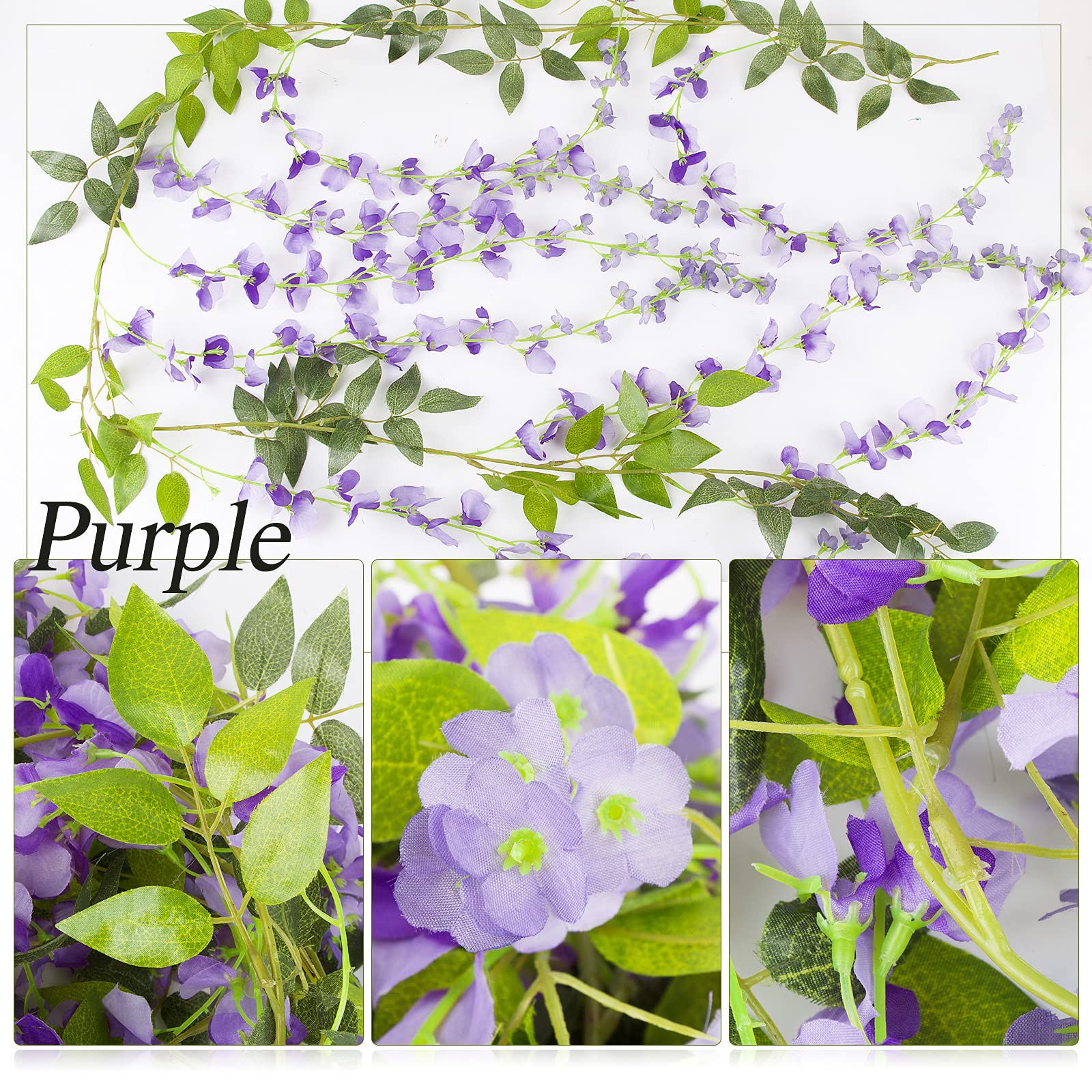 Ghirlanda Glicine Artificiale Bianca - 2 Pezzi Da 2 Metri, Fiori E Foglie Di Seta, Per Decorazioni Interni Ed Esterni - Foto 3