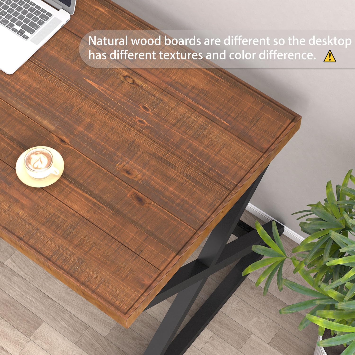 IBF Escritorio de madera maciza, 140 cm, mesa de ordenador con estructura de metal, rústico, para oficina, salón, dormitorio, estudio, marrón