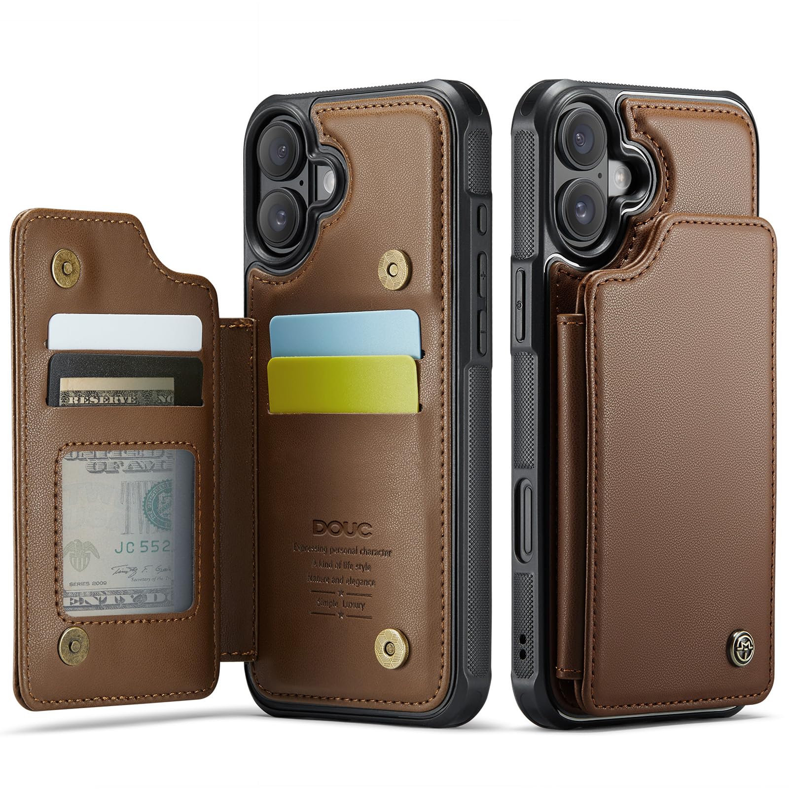 JEEHOOD Brieftaschen-Hülle Für IPhone 16 Plus – Mit RFID-Schutz, Kartenfächern & Ständerfunktion – Stoßfest & Magnetisch – Farbe: Schwarz
