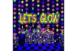 108 Feet Star Neon Paper Garland | Decor for Glowing Starry Night Parties