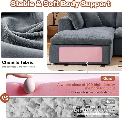 Miniatura 5 de KEIKI Sofá modular en forma de L de 110 pulgadas con diván, moderno sofá modular de felpilla para salas de entretenimiento, sofá cama comprimido