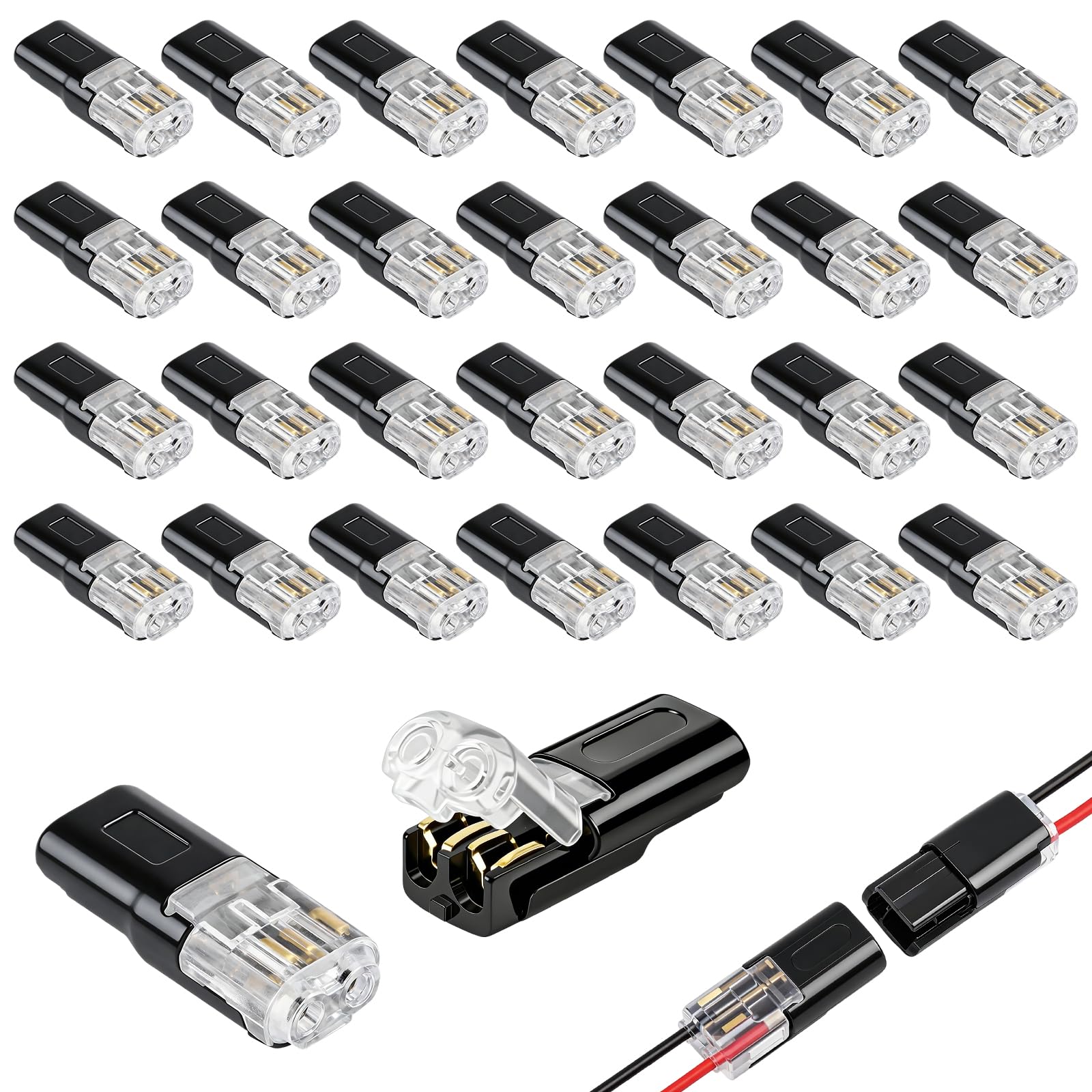 Ruvan Lot de 30 Connecteur Electrique Etanche, Connecteur Étanche À 2 Broche 12v, Raccord Electrique Etanche 2 Fils, Connecteur Electrique Rapide pour Voiture, pour Câble 18-22 AWG