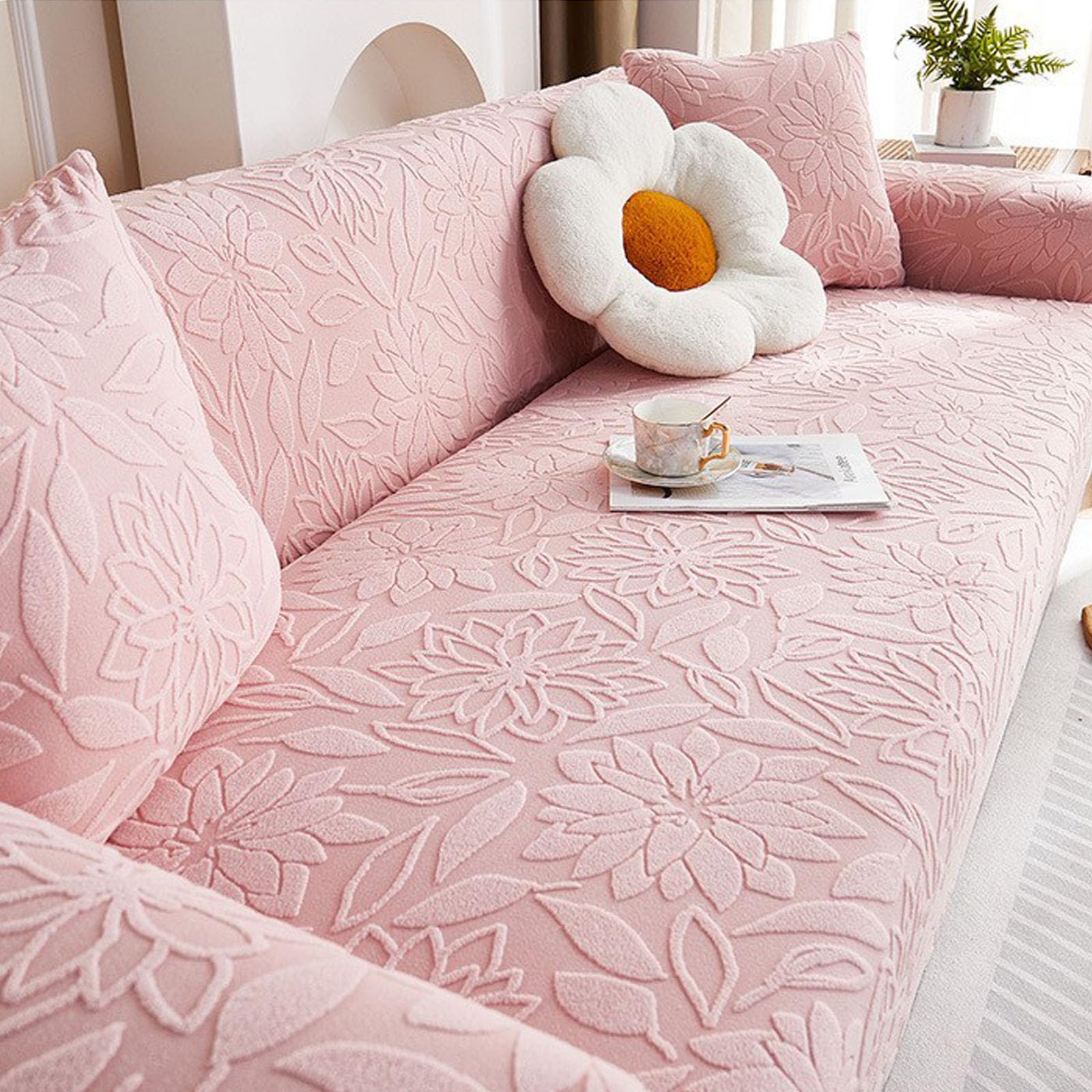 Hixingo Floral Pattern Anti-Slip Anti-Scratch Sofa Cover,1 2 3 4 Seater Couchcover Stretch Sofa Covers,Full Coverage Settee Protector Soft Protector for Living Room Home Decor (Pink,2 Seater)