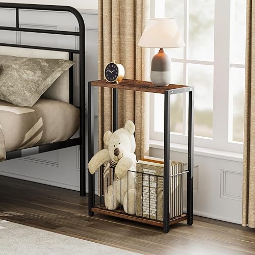 Miniatura 8 de Mesa auxiliar estrecha con soporte para revista, mesa auxiliar delgada perfecta para espacios pequeños, diseño que ahorra espacio para sala de