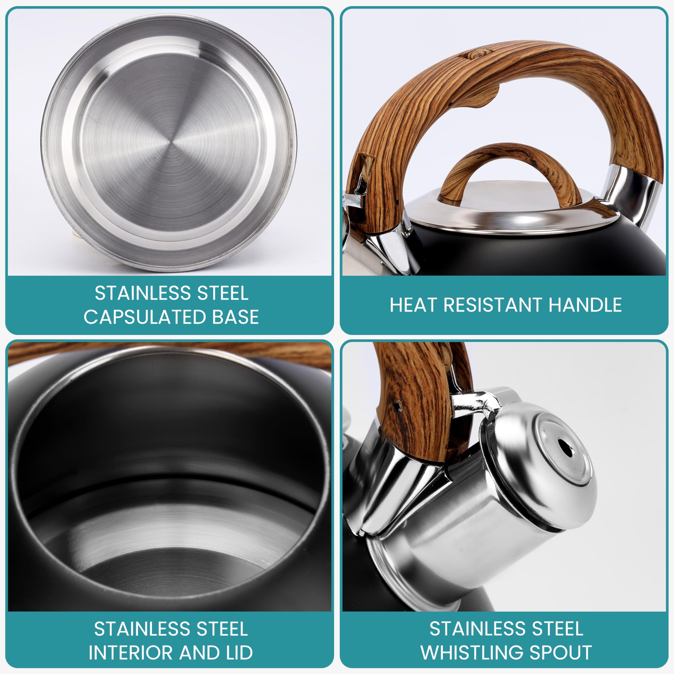Bollitore Fischietto 3L In Acciaio Inox Per Induzione - Manico Ergonomico, Verde Chiaro