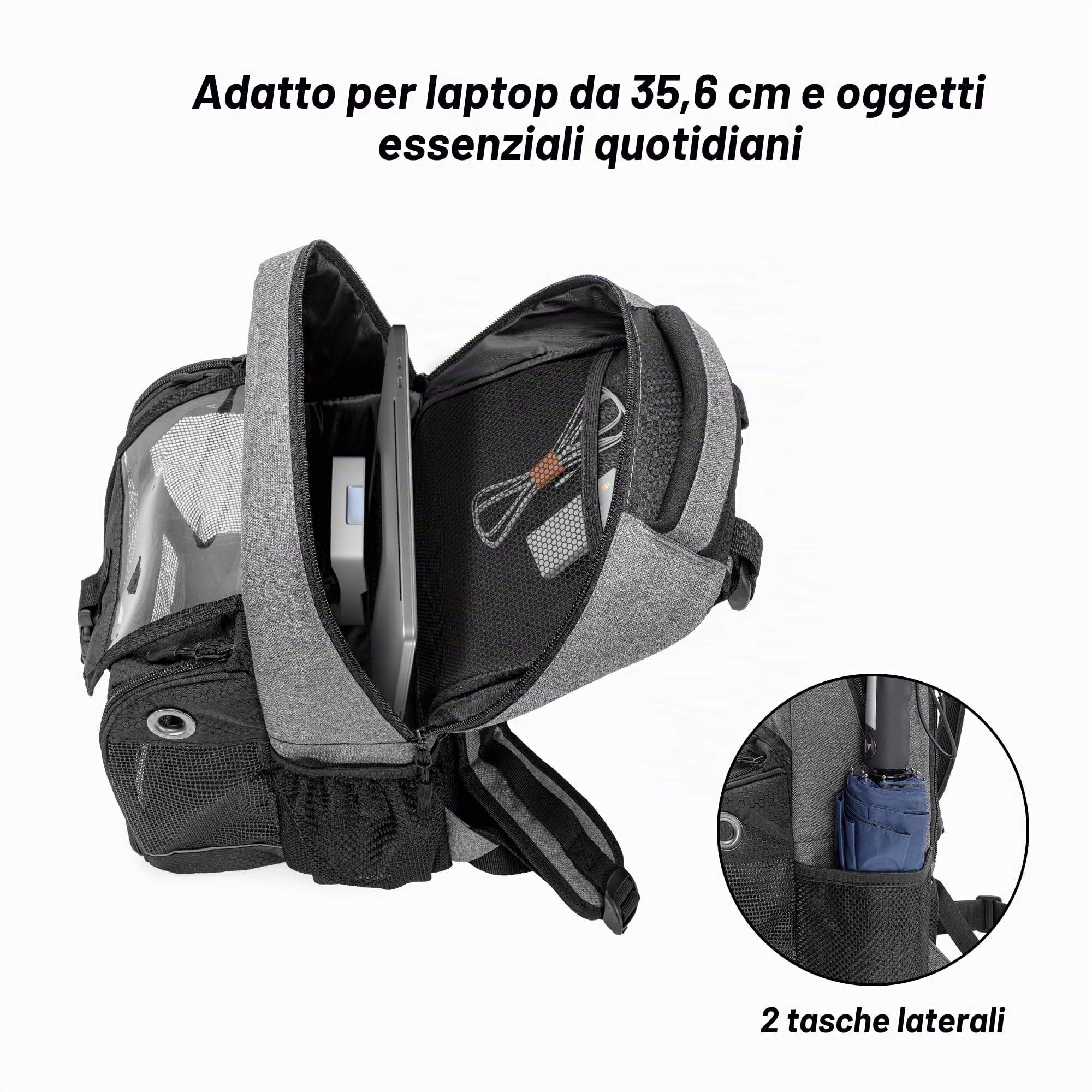 Trunab Borsa da Viaggio per Concentratori di Ossigeno Portatili, Borsa POC con Coperchio Trasparente e Tasche Multiple Compatibile con Inogen One, Cairo Freestyle Comfort, Oxygo, SimplyGo Mini, Grigio