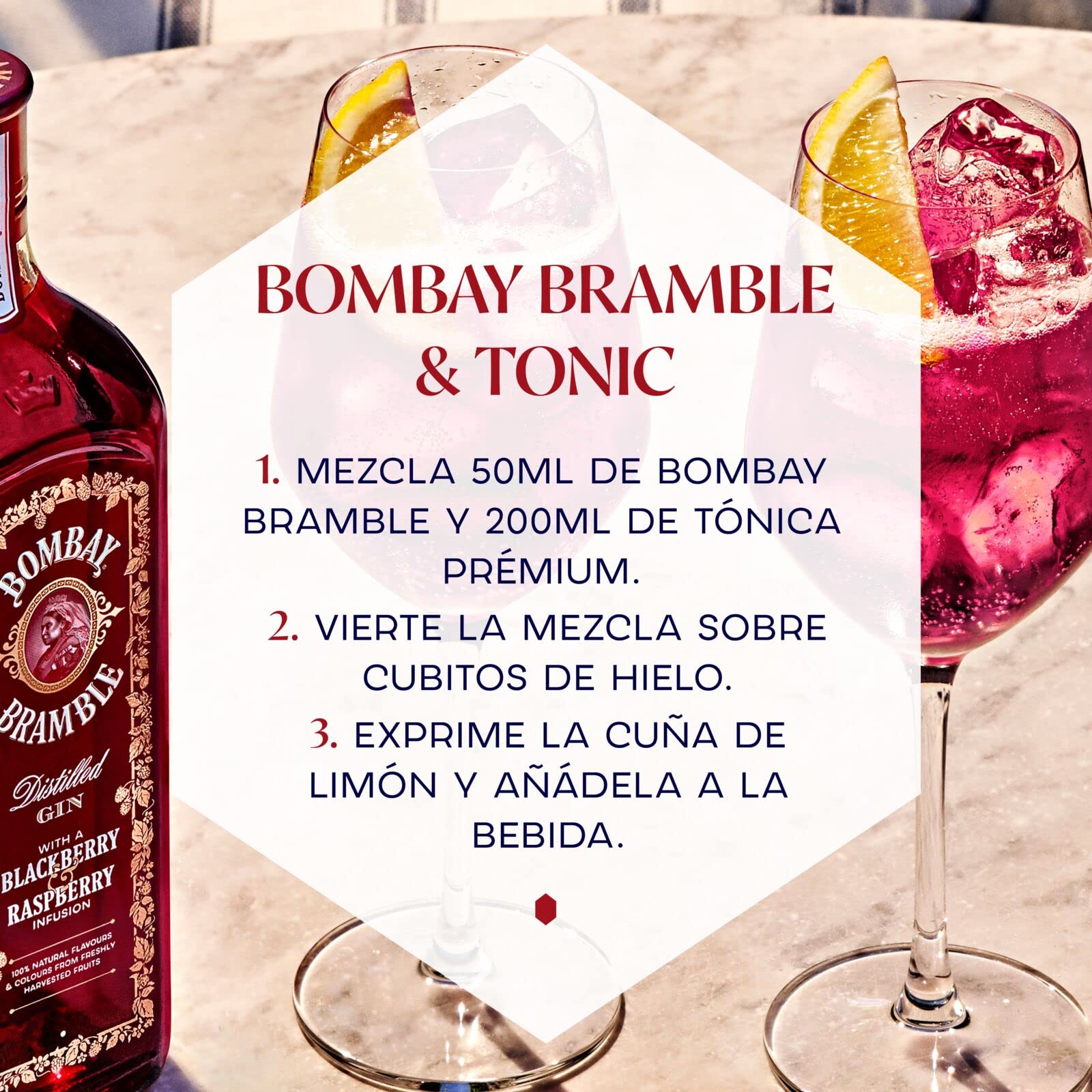 Bombay Bramble Distilled Premium, 37,5% vol., 70 cl / 700 ml, Blackberry & Rasberry Flavoured Gin, Ginebra de sabor y color 100% naturales procedentes de moras y frambuesas recién recogidas