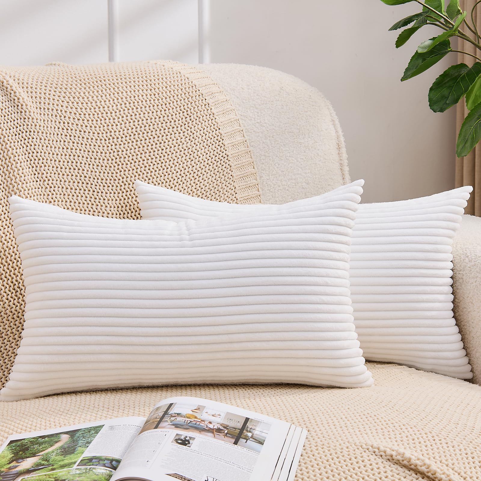 Yosodeko Kordsamt Kissenbezug 40x70 2er Set Weiß Kissenbezüge Kissenhülle Dekokissen Sofakissen Couchkissen Moderne Deko für Sofa Schlafzimmer Wohnzimmer Balkon