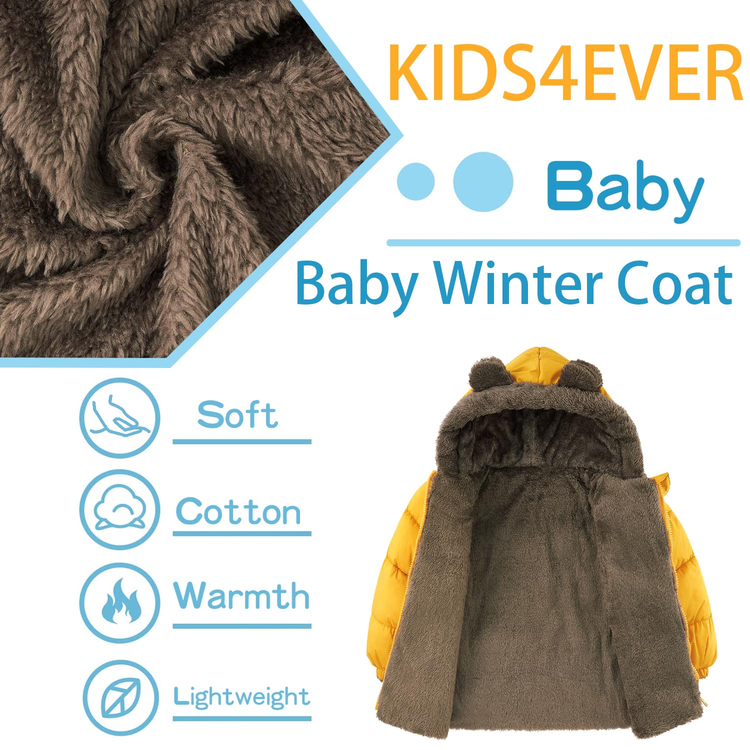 kids4ever Kurtka dla chłopców i dziewczynek, płaszcz zimowy, śliczne pluszowe uszy misia, kurtka zimowa z zamkiem błyskawicznym, kurtka z kapturem z kieszeniami, 6 miesięcy - 5 lat