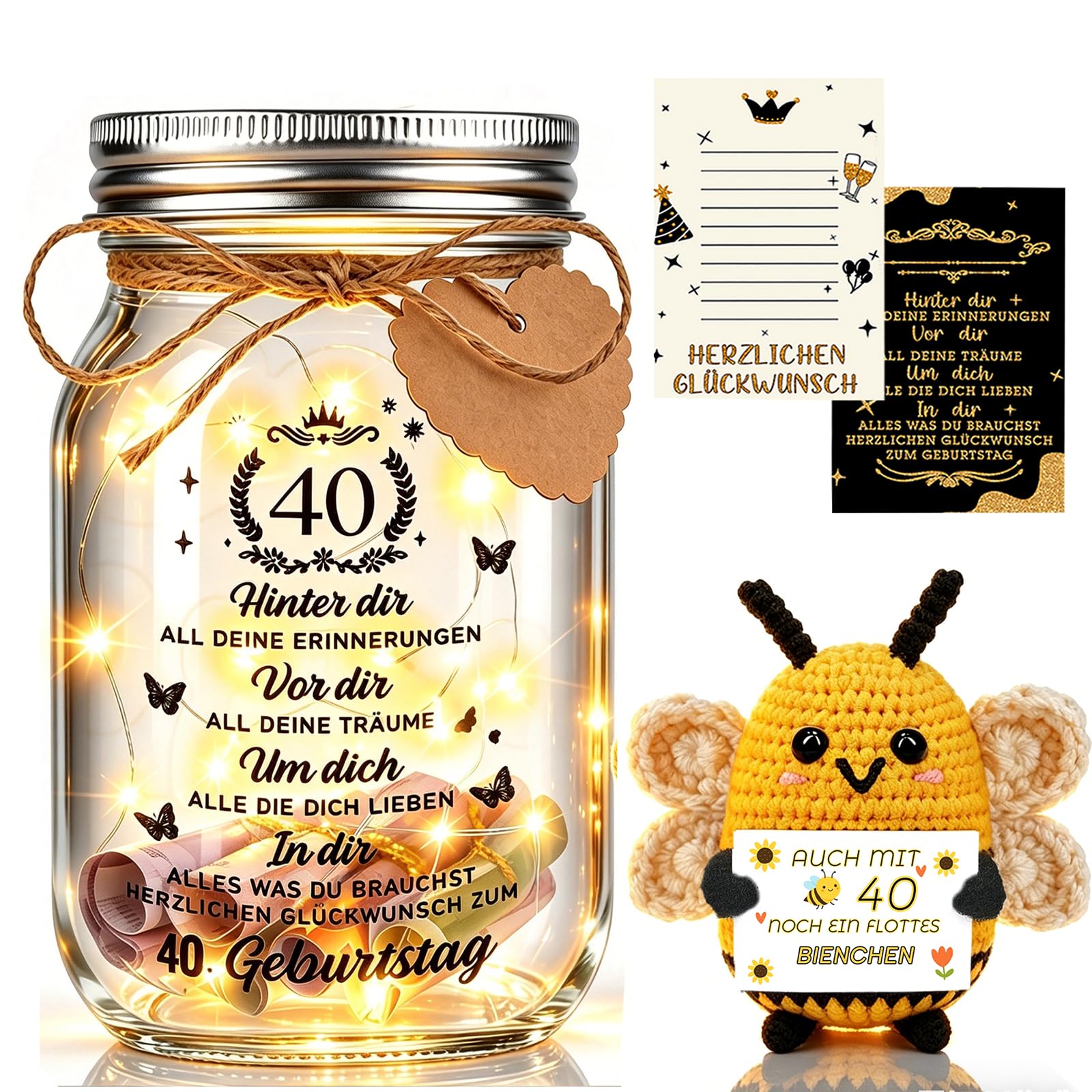 Johiux LED Flaschenlicht mit Positiver Kartoffel Biene für Geburtstag Frau Mann,Pocket Hug Positive Glücksbringer Biene Geburtstagskarte Lustige Geldgeschenke Geburtstag.