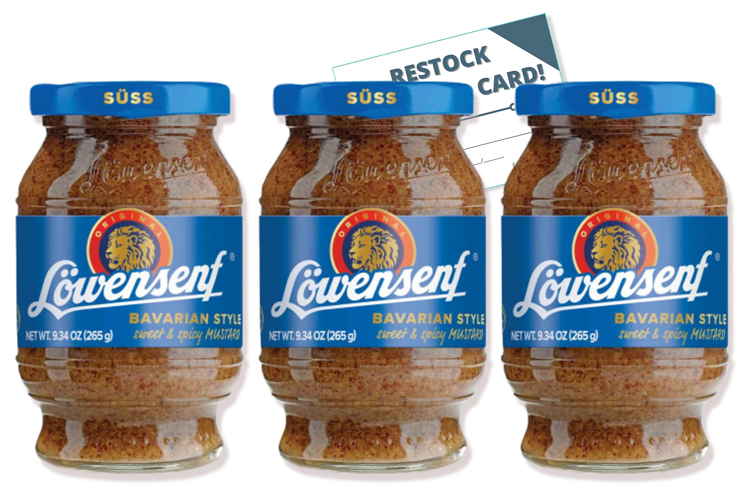 Lowensenf Bavarian Sweet German Mustard, 10.05 ounce (Pack of 3) with Grocery Restock Card by IntFeast