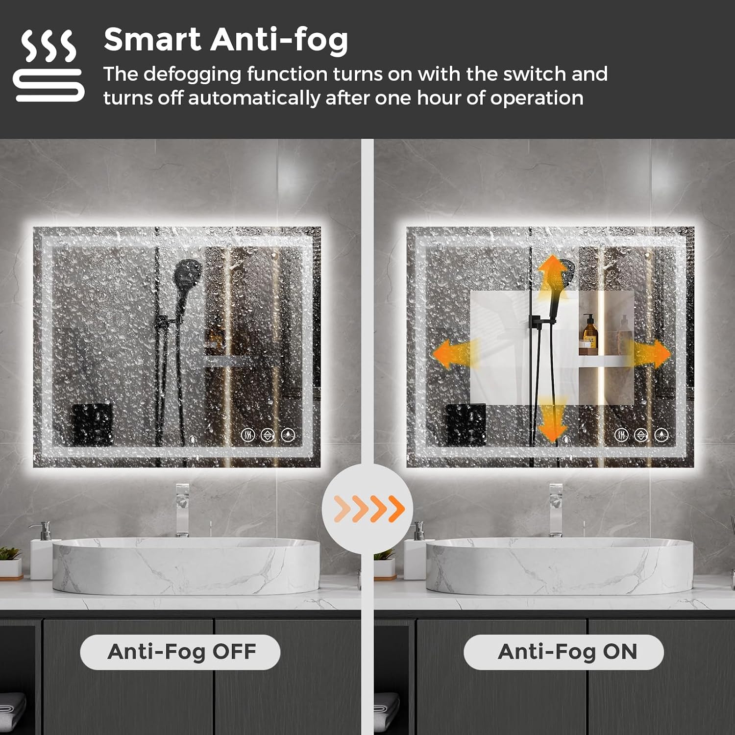 Koonmi 36"x24" LED Mirror for Bathroom, 90CRI Anti-Fog Vanity Mirror with Front and Backlight, Shatter-Proof Wall Mirror with Light, Easy Install Lighted Mirror for Modern Bathroom (IP65)