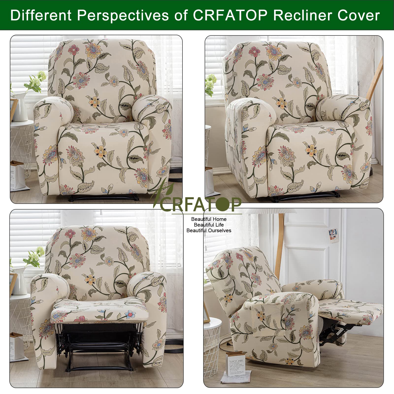 CRFATOP Recliner Chair Covers with Pockets Single Recliner Cover 4-Pieces Lazy Boy Chair Cover Fallon Collection Slipcover for Recliner with Elastic Bottom,37