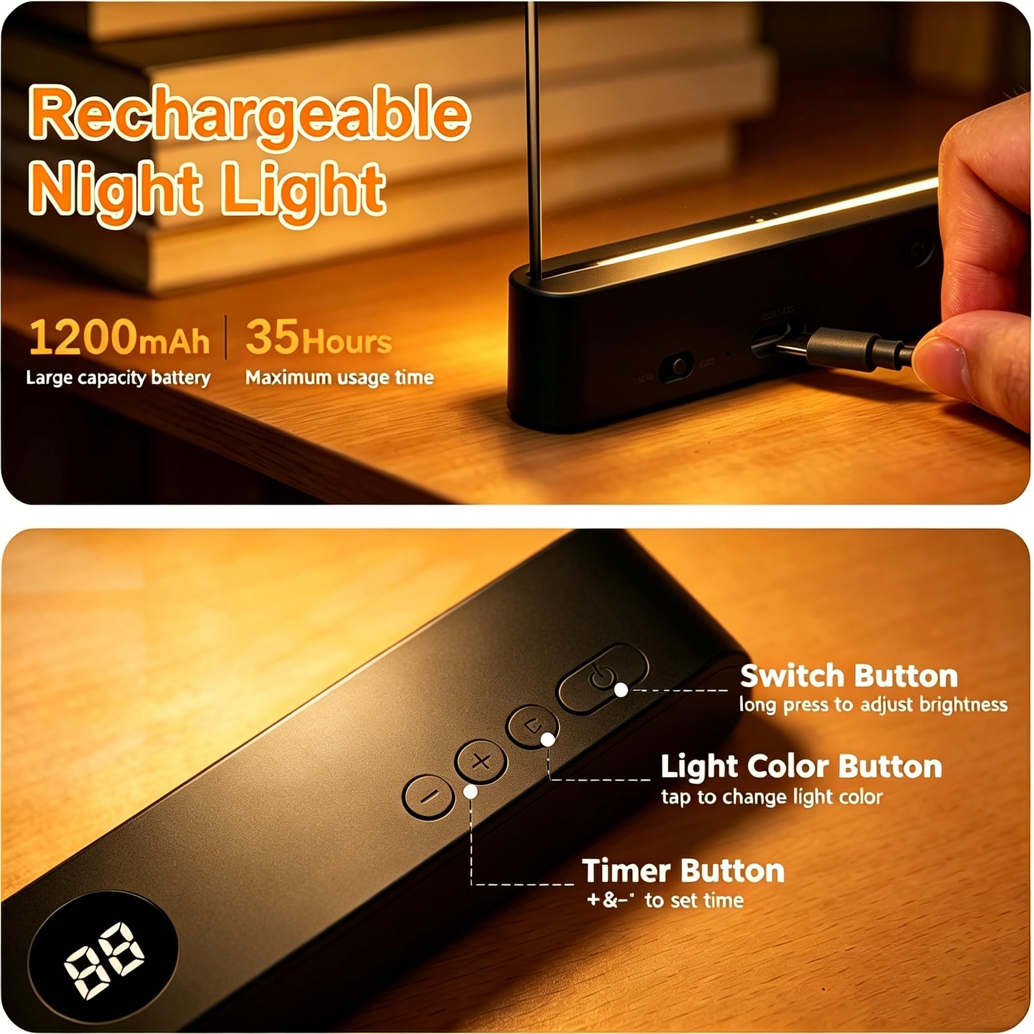 Luz Plana para Libros, Inteligente Luces de Lectura LED con Cronómetro y Luces de 3 colores, Recargable Smart LED Book Light Brillo Ajustable Para Leer en la Cama por la Noche