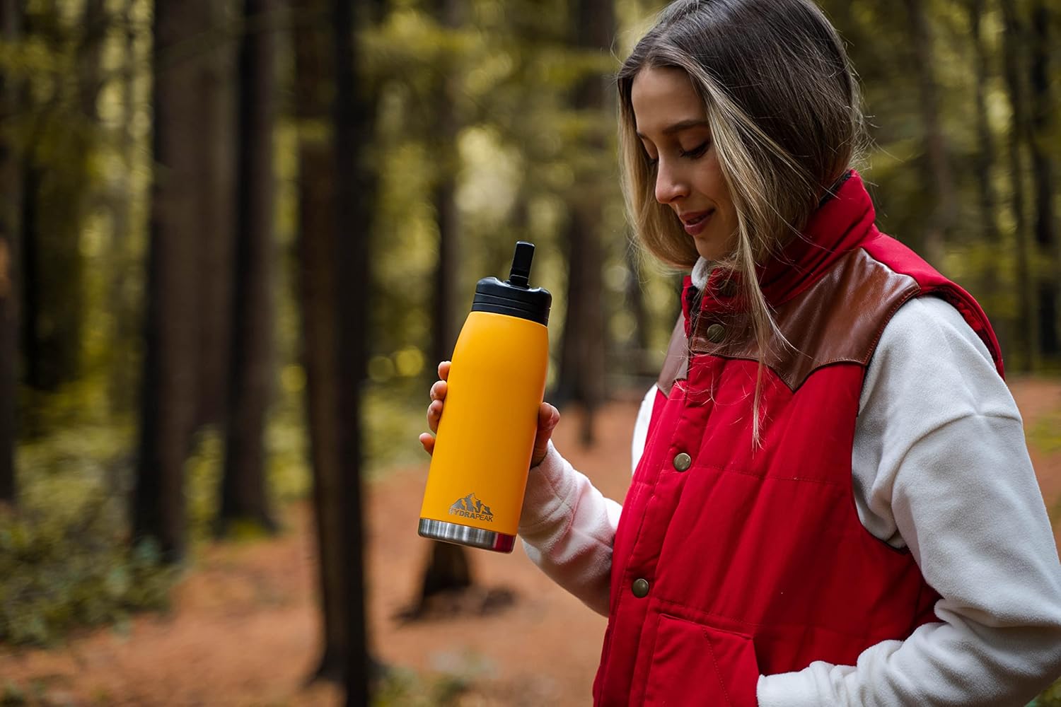 Hydrapeak Flow 32oz Insulated Water Bottle with Straw Lid | Double Wall Vacuum Insulated Stainless Steel Water Bottles, BPA-Free and Leak-Proof, Wide Mouth Flask with Bite Straw and Handle (Mango): Home & Kitchen