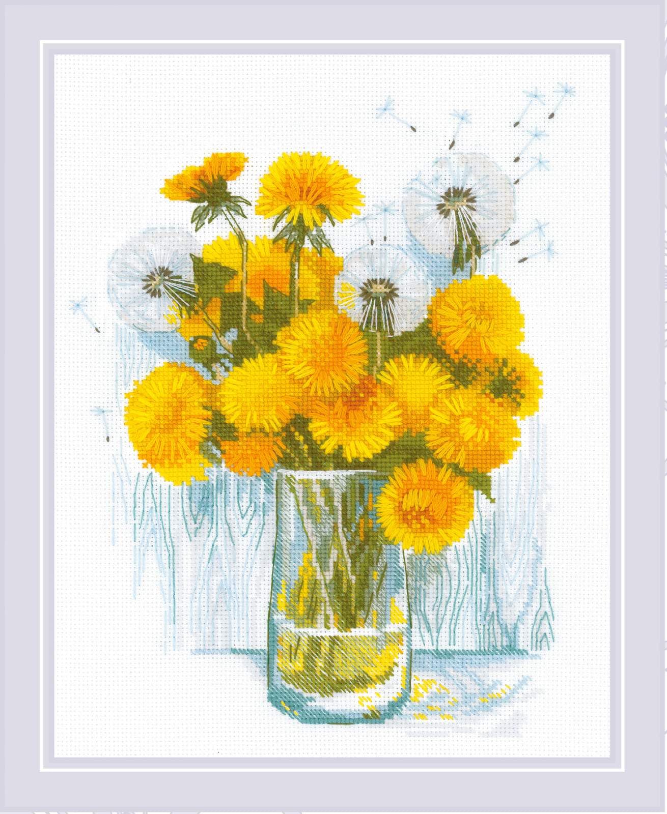 RIOLIS - Sunny Dandelions 2229, Floral Cross Stitch Kits 9½"x11¾, Cross Stitch for Beginners & Advanced, Crossstitching Kits Adult, Counted Stitching