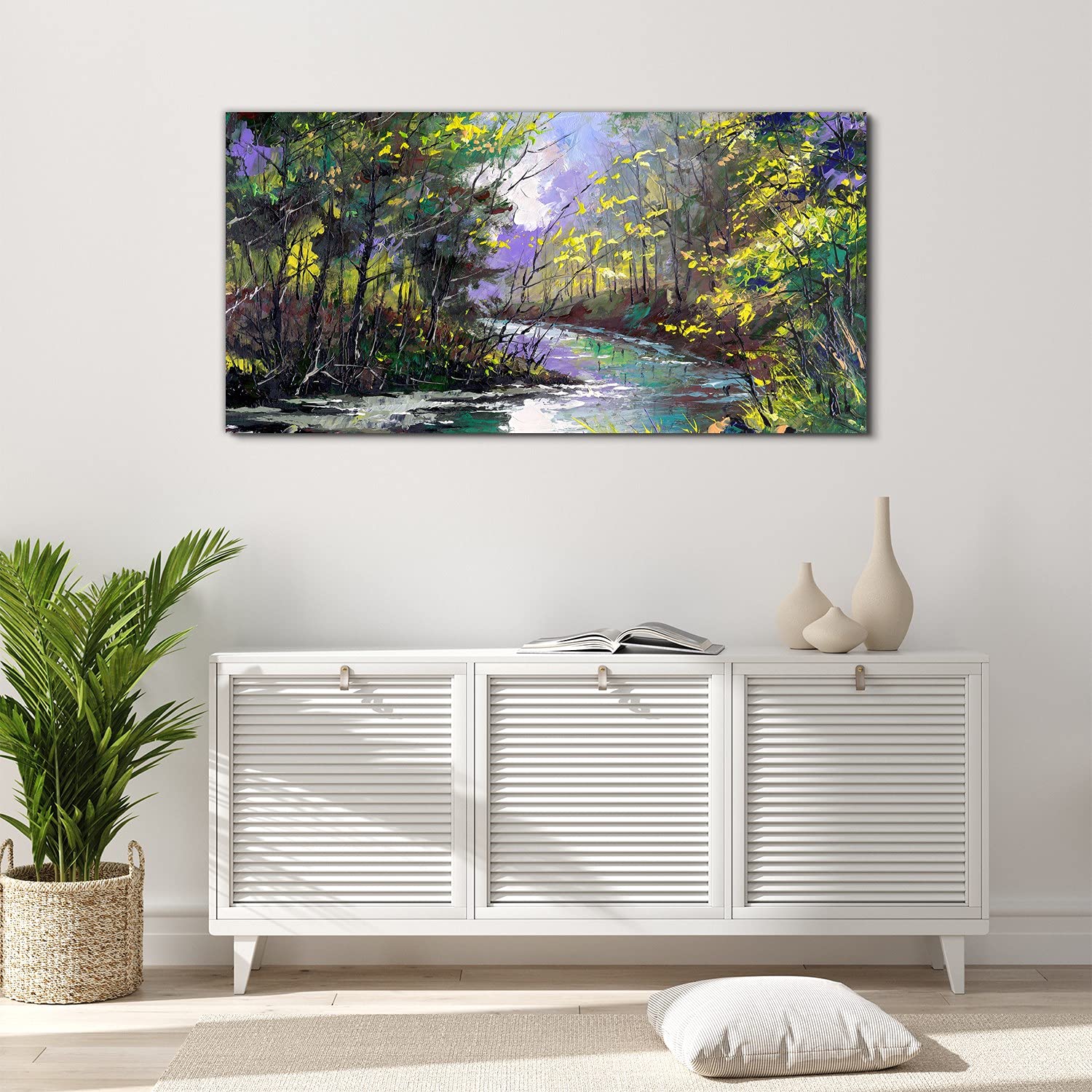 Coloray Pintura acrílica Vidrio Acrílico 120x60cm Cuadro De Pared Sala De Estar Arte Mural - Paisaje del río de otoño
