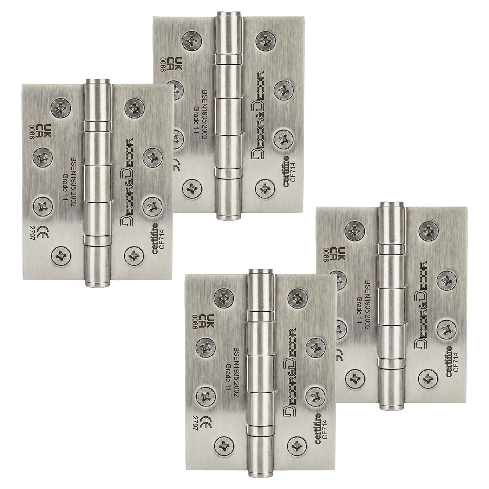 Decoranddecor Door Hinges Internal - Fire Rated - 4 inches (102 mm) - Ball Bearing - Steel - Satin Nickel - 2 Pairs โ image 1