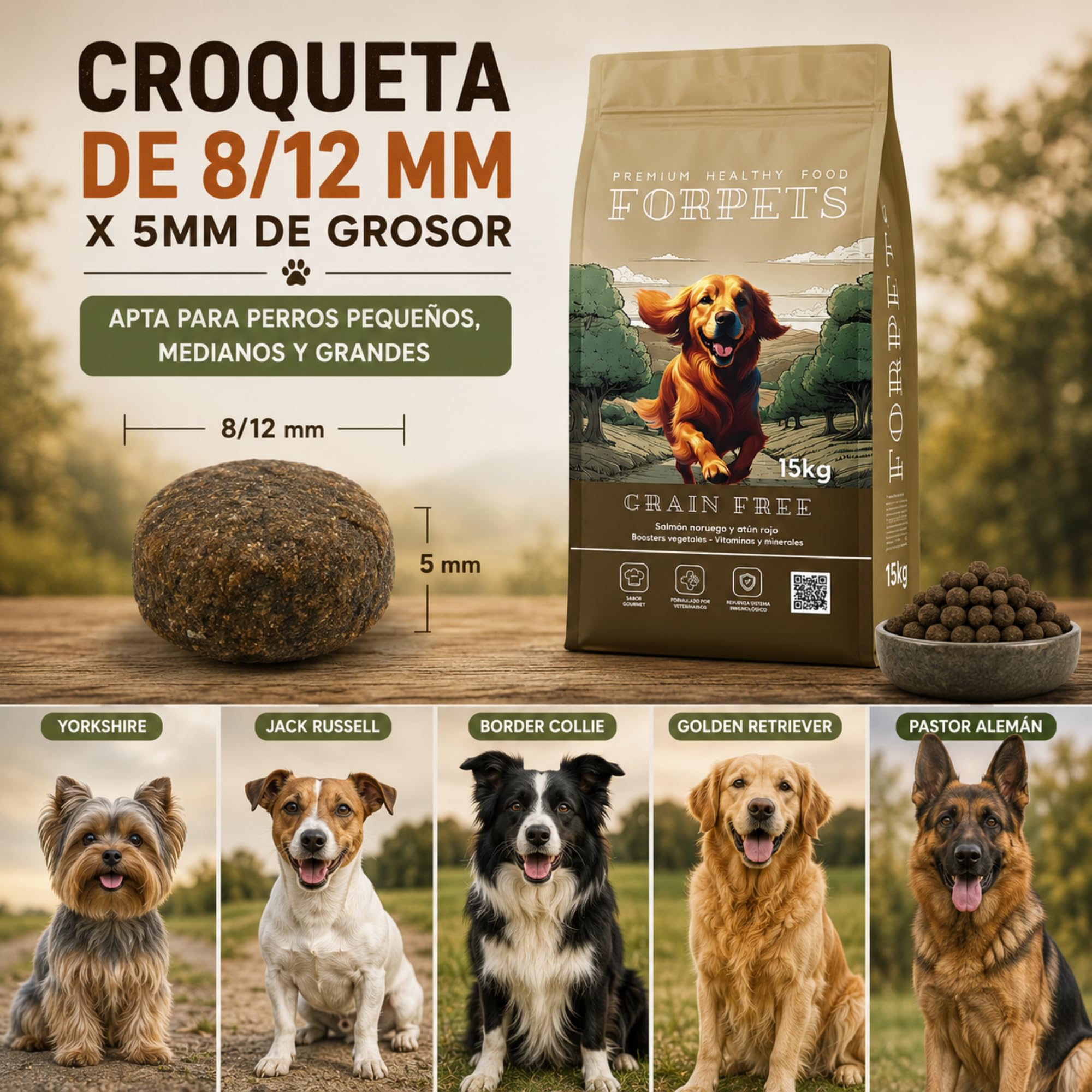 Pienso Hipoalergénico para Perros Sin Cereales 15 kg | Salmón Noruego | Perros Alérgicos, Digestión Sensible y Piel Atópica | Sin Pollo | Pienso Grain Free | FORPETS