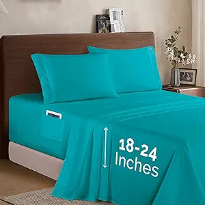 Elegant Comfort Luxury 1500 Premium Hotel Quality Microfiber 4-Piece Sheet Set - Soft, All Around Elastic 18-24 Inches Deep Fitted Sheet - Extra Deep Pocket Sheets, King, Turquoise