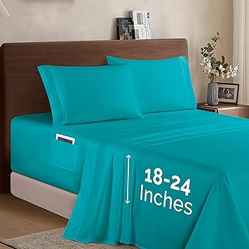 Elegant Comfort Luxury 1500 Premium Hotel Quality Microfiber 4-Piece Sheet Set - Soft, All Around Elastic 18-24 Inches Deep Fitted Sheet - Extra Deep Pocket Sheets, King, Turquoise