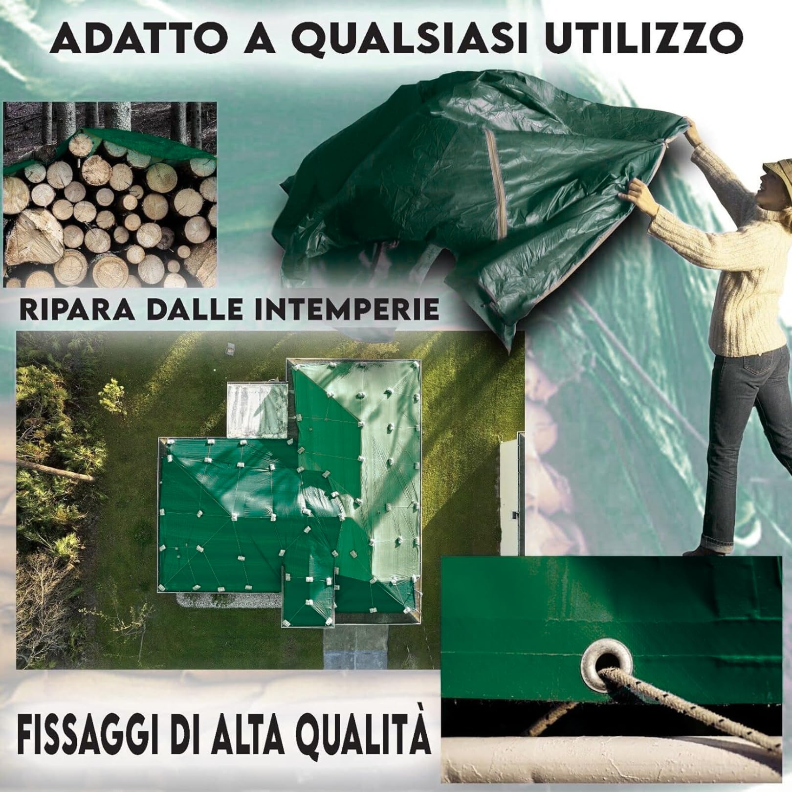 Telo Impermeabile 6x8 Mt - Polietilene 180 G/m², Occhiellato, Verde/Blu - Foto 3