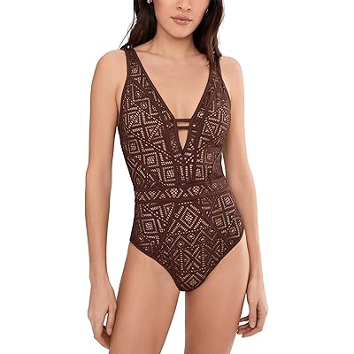 Купальник BECCA Classic Color Play Crochet Plunge One-Piece
