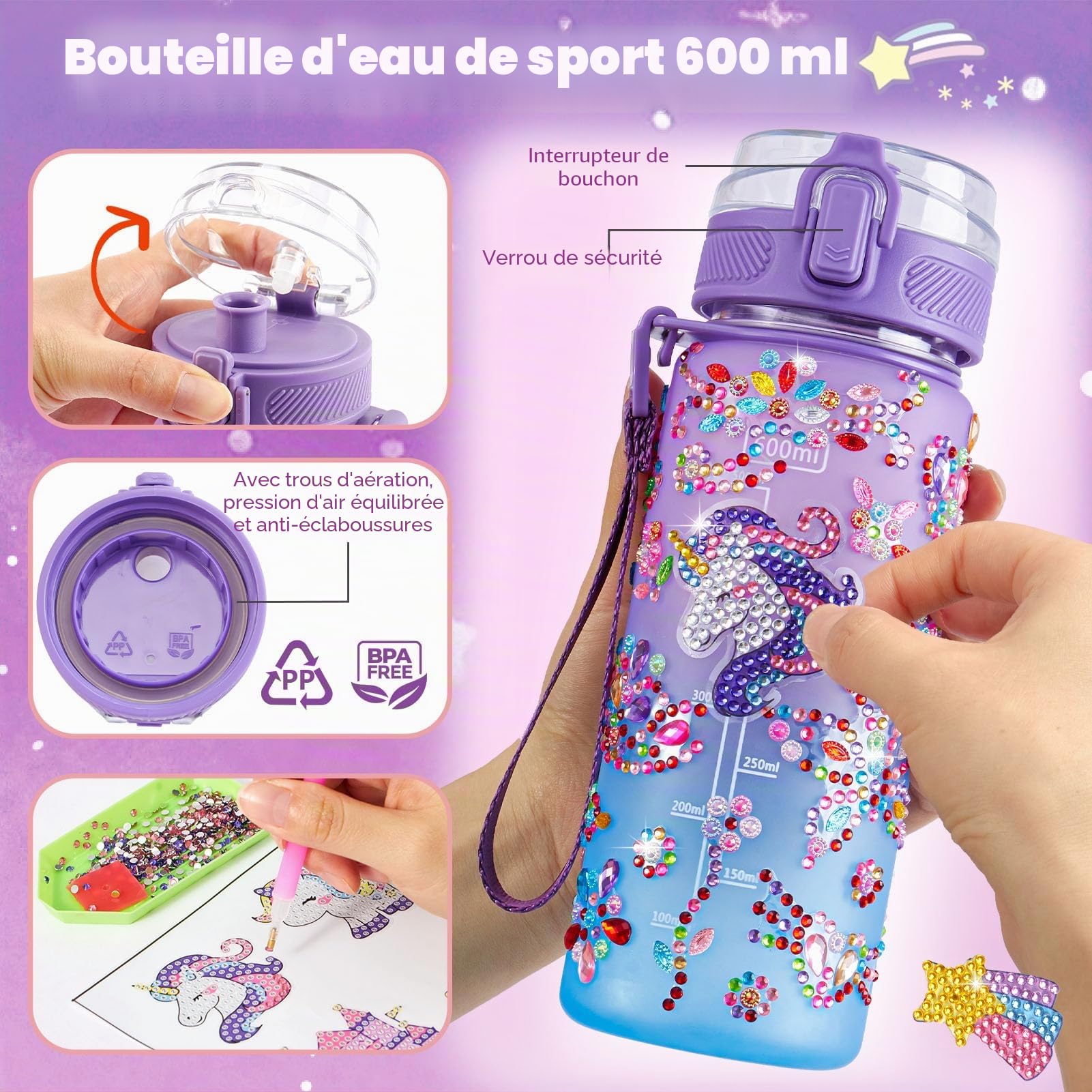 G.C Licorne Cadeau Fille 5 6 7 8-12 Ans, Micro Karaoke Enfants avec LED & Micro sans Fil & Filaire Casque & Bouteille & Lunettes de Soleil, Anniversaire Cadeau Noël Licorne Jouet pour Fille Enfants
