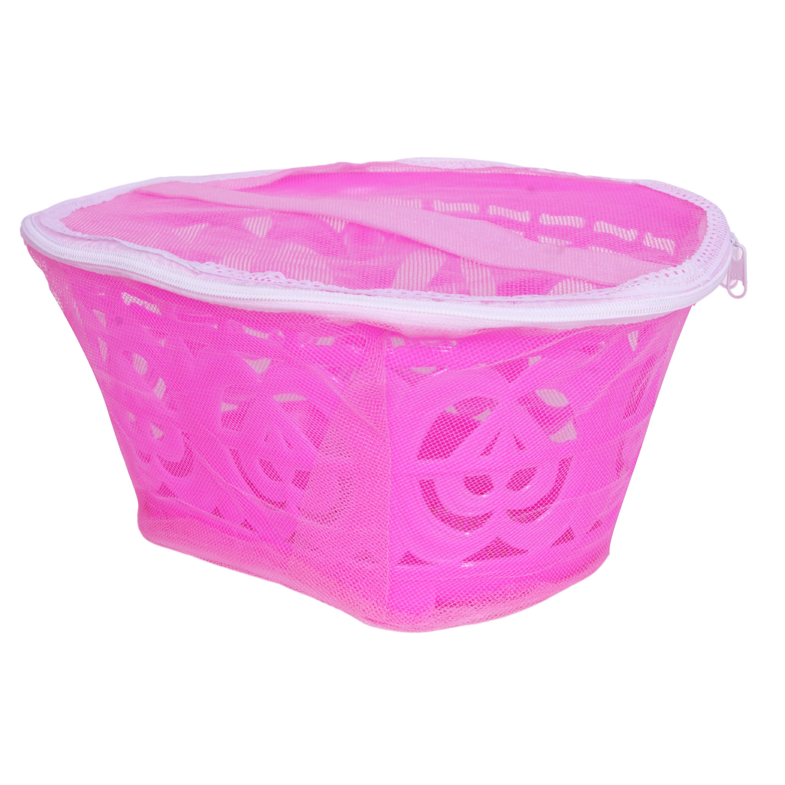 GI9IUS Multipurpose Random Plastic Fruit & Vegetable Basket with Net mesh (Jali) | Stylish Vegetables & Fruit Bowl for Dining Table,Kitchen Fruit Storage Basket with Zip Net Cover (Pink)