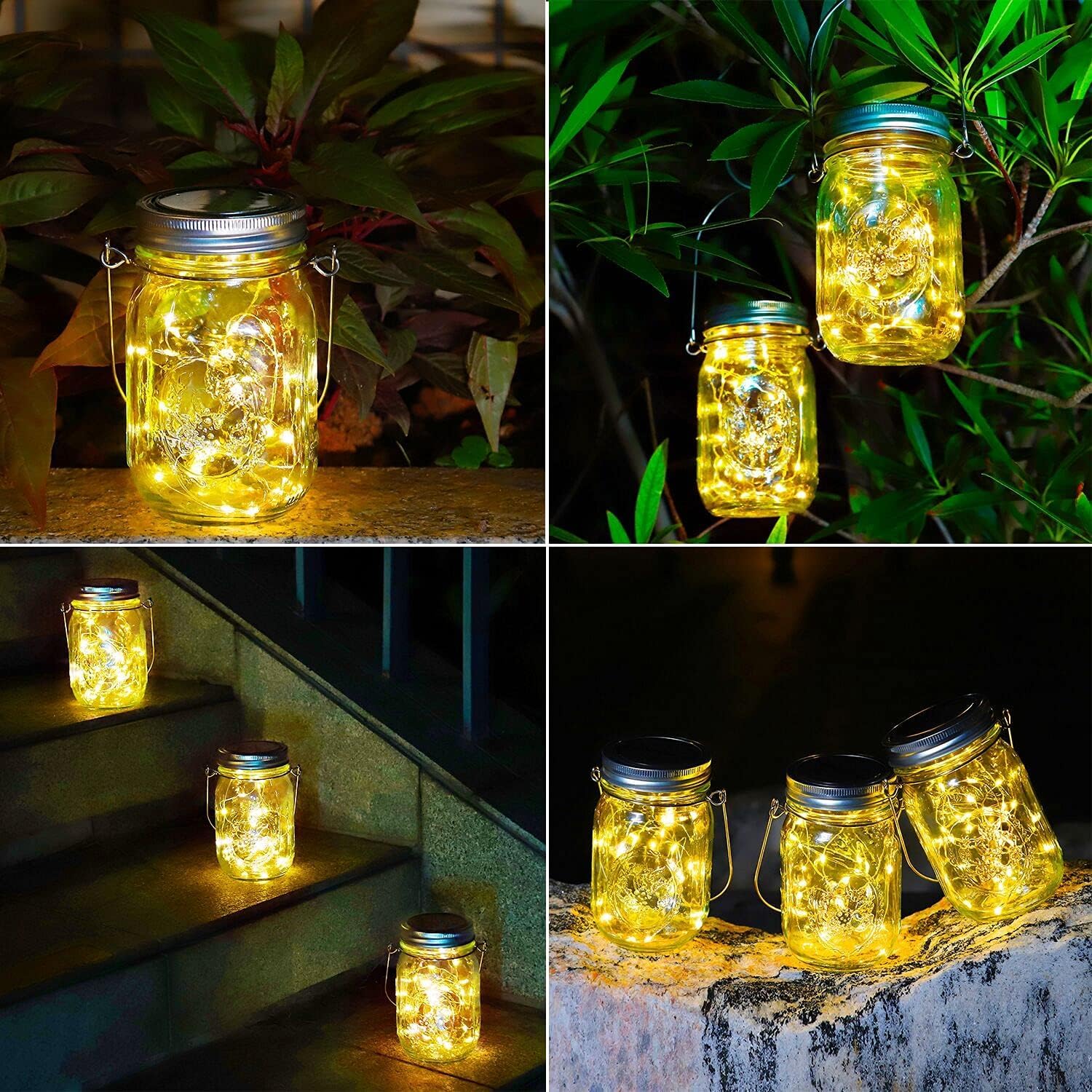Lámparas Solares para Jardín - Paquete de 6 Lámparas Solar Mason Jar 30 LED Impermeable Luces para Exteriores Luz Decorativas de Hadas para Árbol Terraza Navidad Fiesta (A-Blanco Cálido)